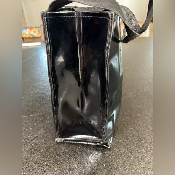 Saks Fifth Avenue Black Patent Leather Pocket Shopping Bag Tote - Picture 4 of 9